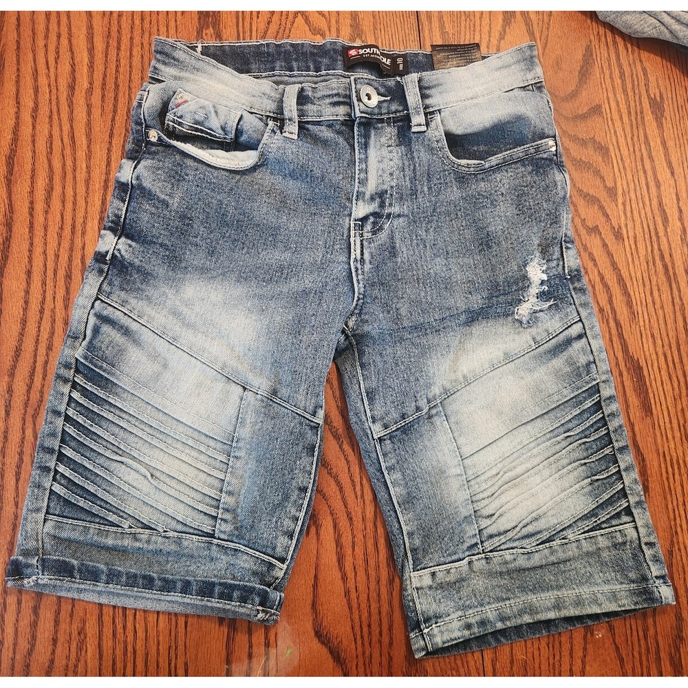 vtg SOUTHPOLE Boys Shorts Size 10 Blue Denim Y2K Solid Blue